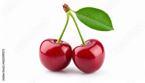 Wallpaper Mural Two Cherries with Leaf Close-up, Still Life Photography, Red Fruit, Sweet, Nature, Food, Isolated Torontodigital.ca
