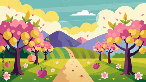 The countryside comes alive in the springtime as a vibrant array of pear and plum trees burst into full bloom in the orchard.
