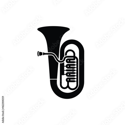 Silhouette of a Tuba Musical Instrument on a White Background