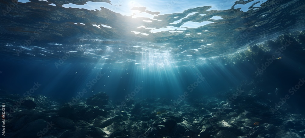 Obraz premium The water surface seen from underwater, generative AI