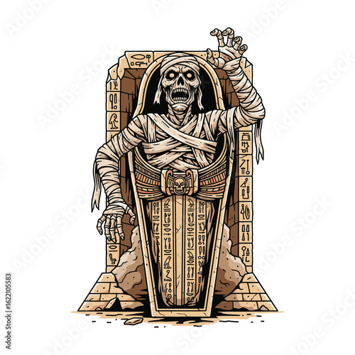 Mummy Awakens From Tomb illustration