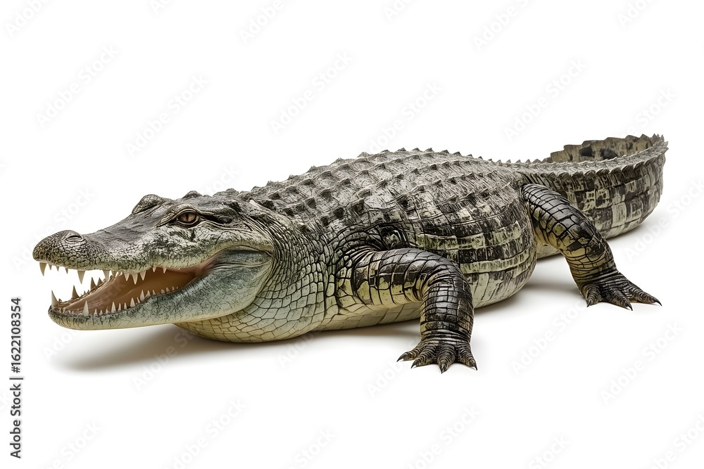Fototapeta premium a fierce crocodile protected on a white background