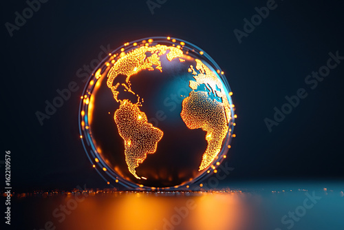 Glowing globe representing global connectivity and technology, showcasing intricate patterns of light across continents