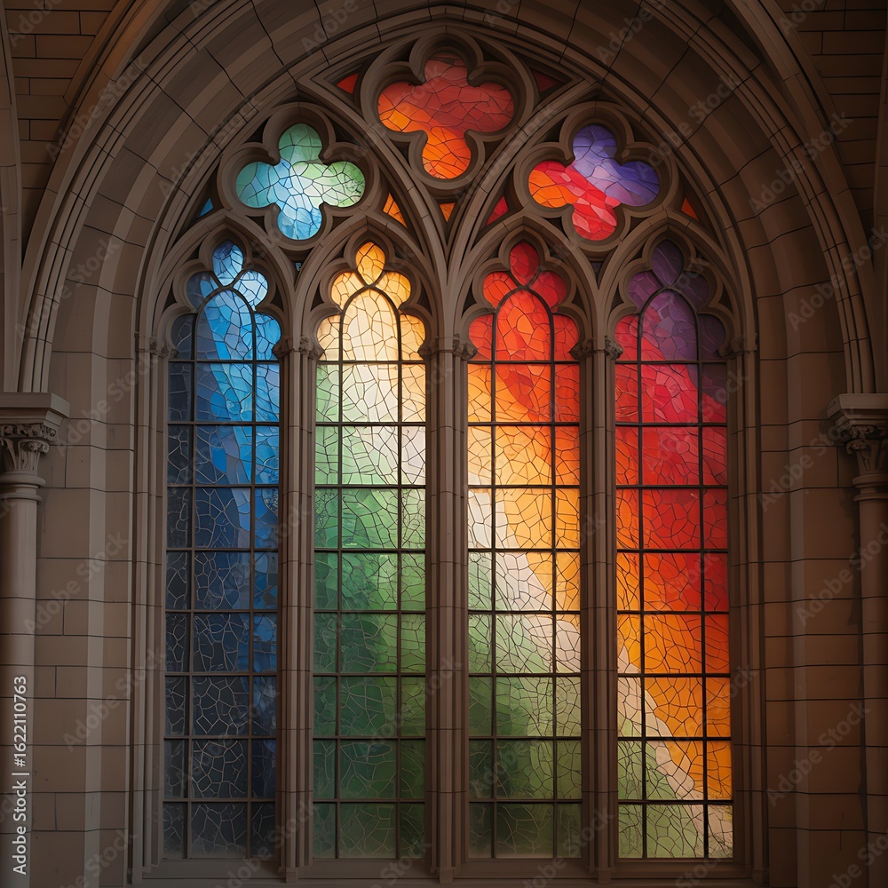 Fototapeta premium Colorful Abstract Stained Glass Window in Church Interior