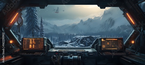 an old sci-fi-style spaceship interior, generative AI