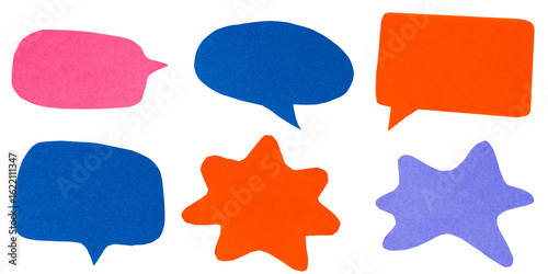 set of colorful paper speech bubbles cutout isolated on white background