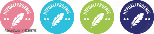 Hypoallergenic labels in various colors on white background
