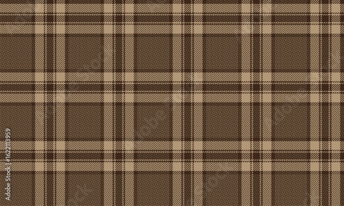 Seamless plaid pattern in beige and brown tones. A warm, classic feel. Perfect for designing clothes, skirts, or pants. Adds a touch of elegance and style. Vector illustration.