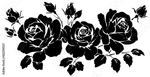 Black rose bouquet, floral design, white background, elegant, wedding invitation