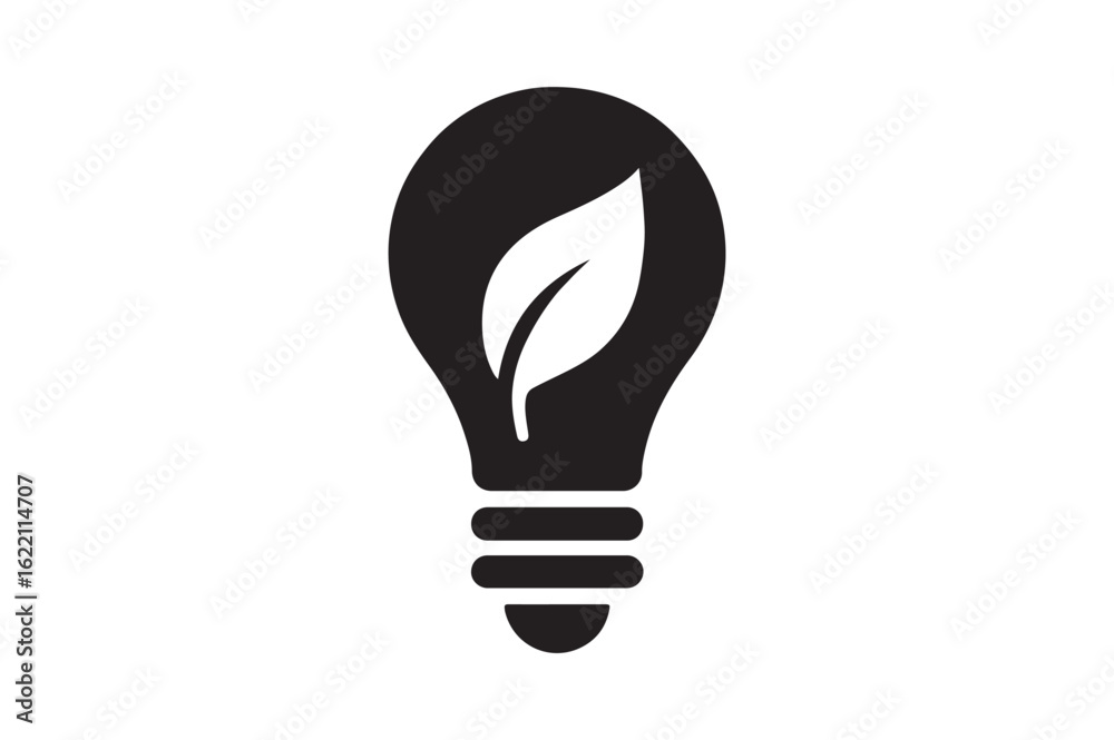 Light bulb with leaf icon silhouette vector art illustration on white background Light bulb with leaf icon silhouette vector art illustration on white background