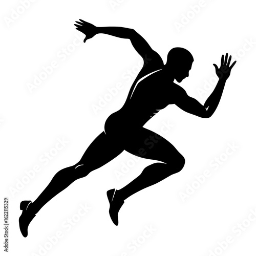 Black athlete running fast black silhouette vector
