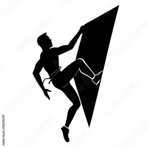 Black rock climber silhouette on white rock climbing