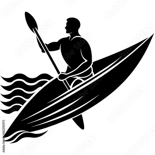 Black silhouette of kayaker paddling on white paddle