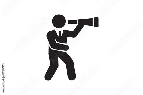 Visionary leadership telescope silhouette vector art illustration on white background