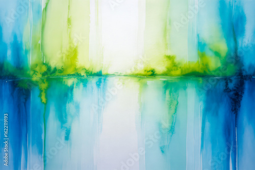 Abstract watercolor landscape with reflections blue
