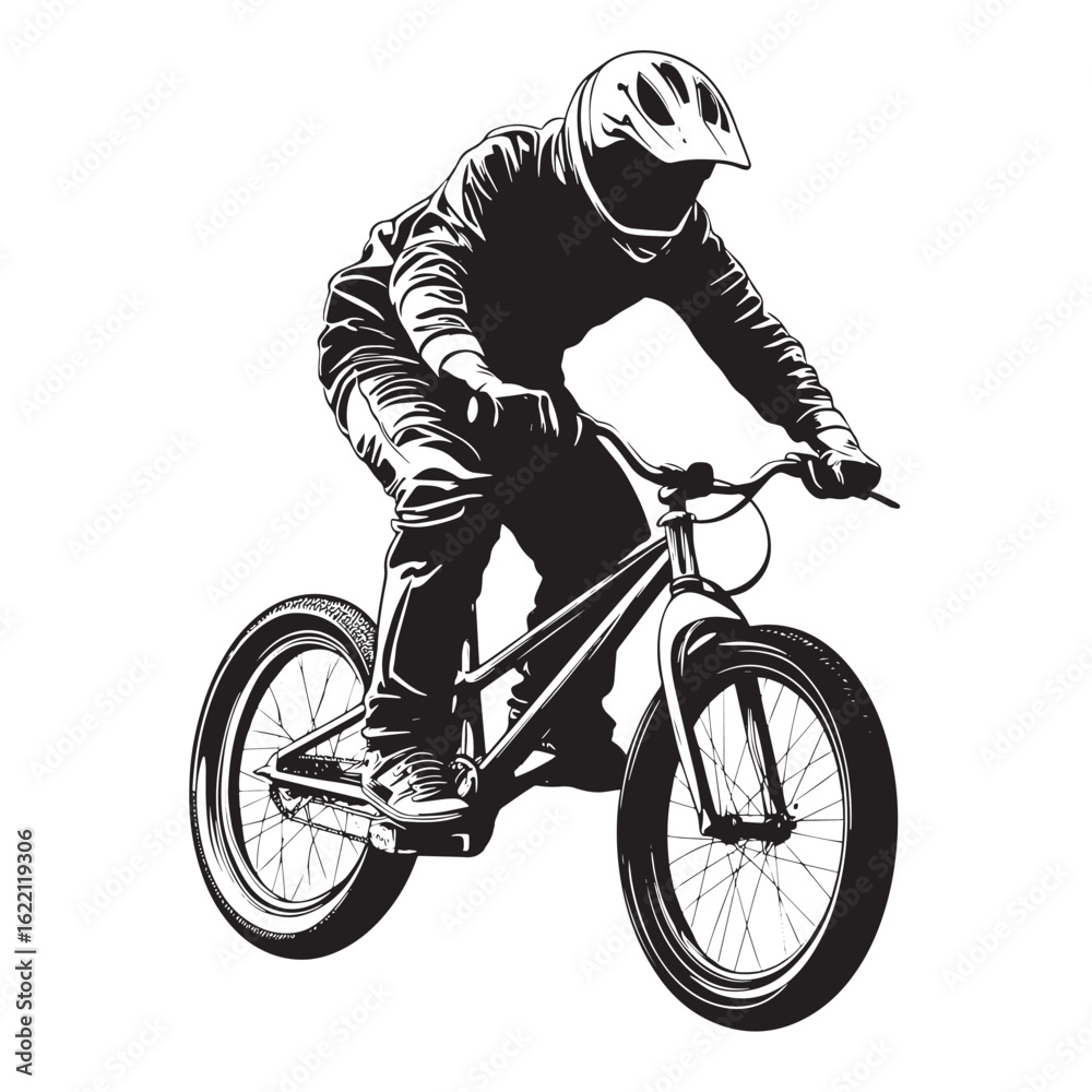 Naklejka premium Urban rider silhouette with playful bike control - ideal for sporty freedom, youth biking culture, and energetic outdoor vibes