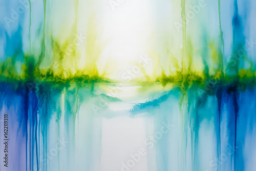 Abstract watercolor landscape with vibrant colors blue