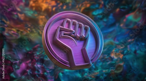 Abstract raised fist graphic on vibrant background