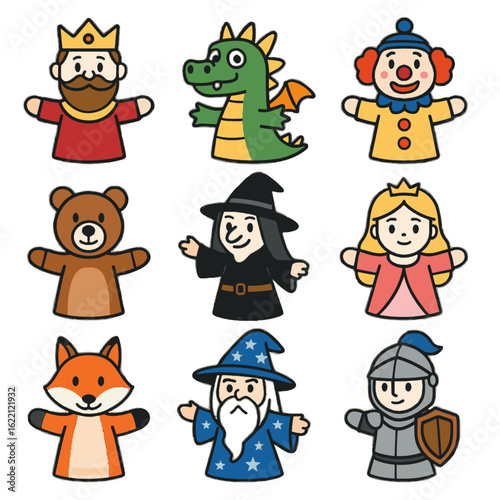 Wizard dragon grid princess knight icon vector fox puppet bear character clown