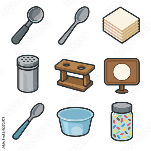 Spoon jar serving icon cream tools sprinkle ice napkin vector stack scoop