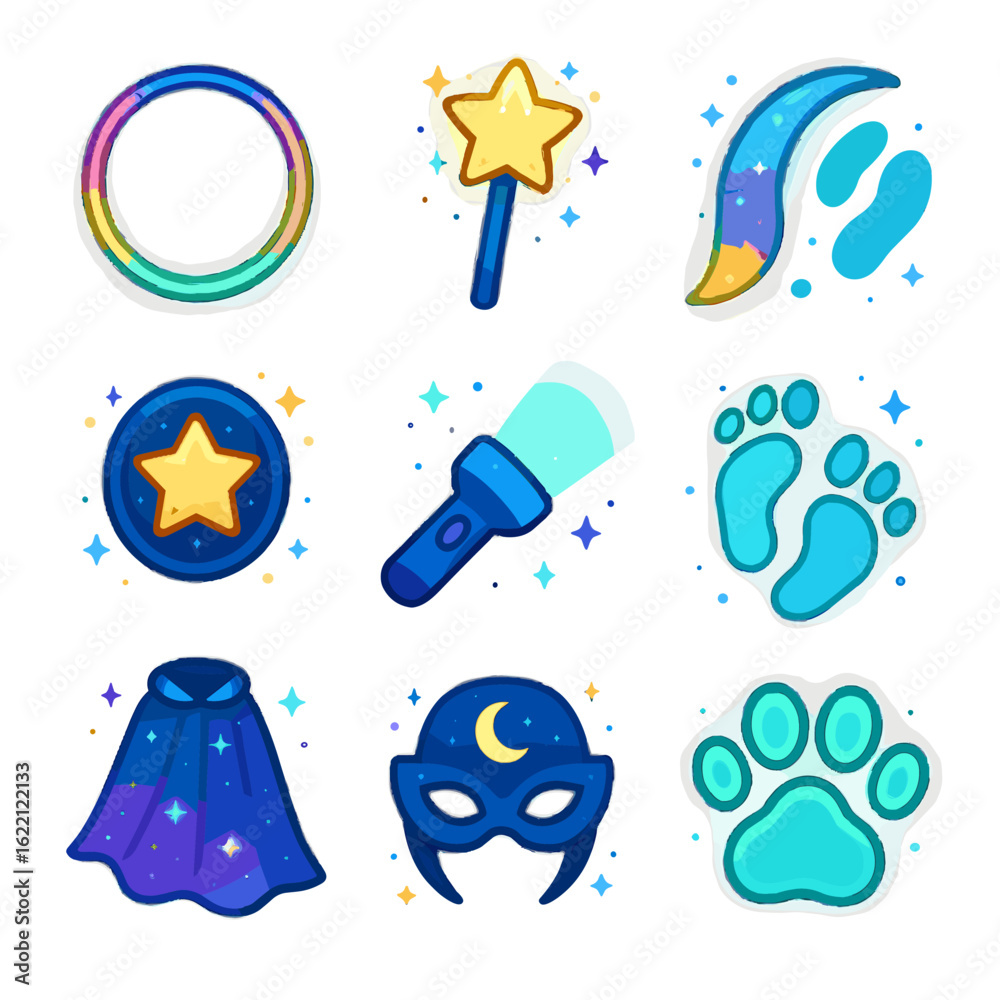 Fototapeta Mask star footsteps moonlight led parade nighttime vector badge icon flashlight glow