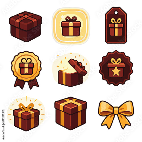 Exclusive luxury gift golden label reward bow vector wrap icon charm box