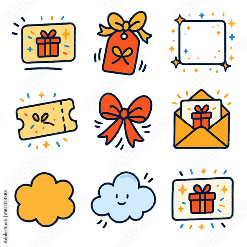 Gift animated frame card vouchers jumpy cloud icon lively funny hopping vector
