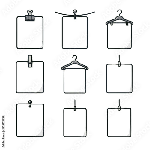 Hanger hanging flyer paper clip flyers vector leaflet suspended wooden icon string