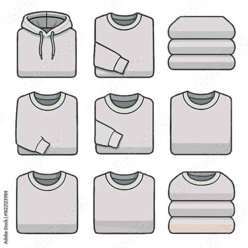 Minimal set mockup neckline edge compact view sweatshirt icon folded vector