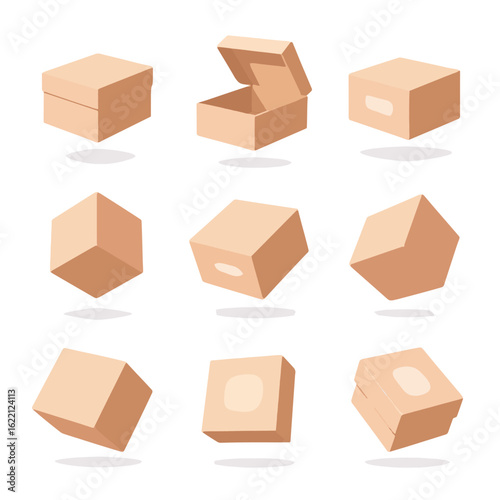 Closed pastel floating open surface array packaging vector box fly icon air