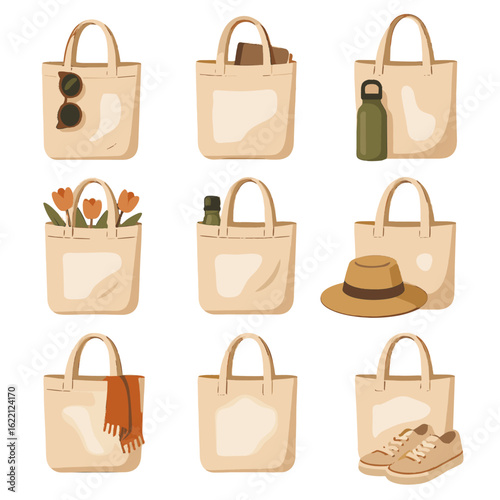 Hat cup vector shoes canvas icon notebook sunglasses tote bag flowers