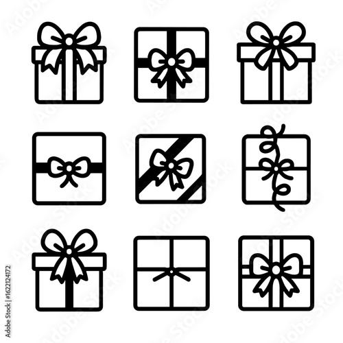 Curly box large bow boxes lid gift vector flat icon ribbon