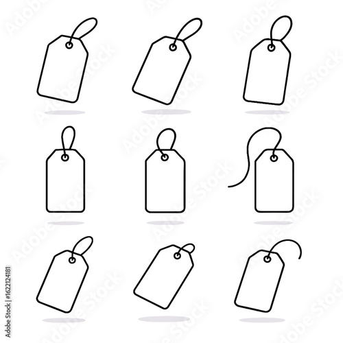 Suspended hovering vector tag layout icon display string surface label floating