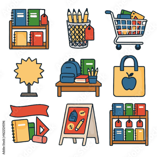 School reusable signs vector clearance logo shopping notebooks display store icon hanging