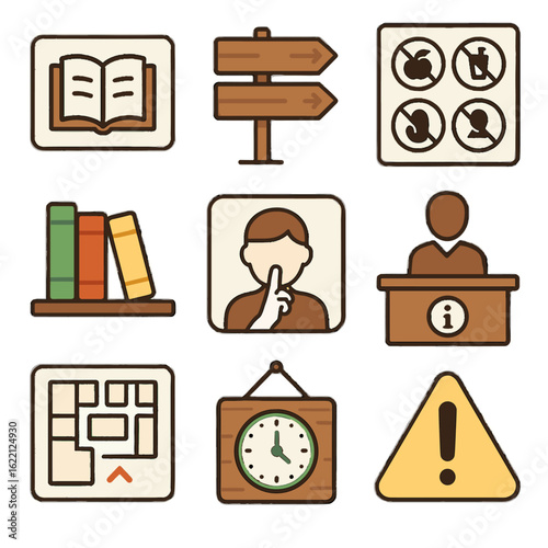 Guide icon board label vector sign open library map zone caution signage