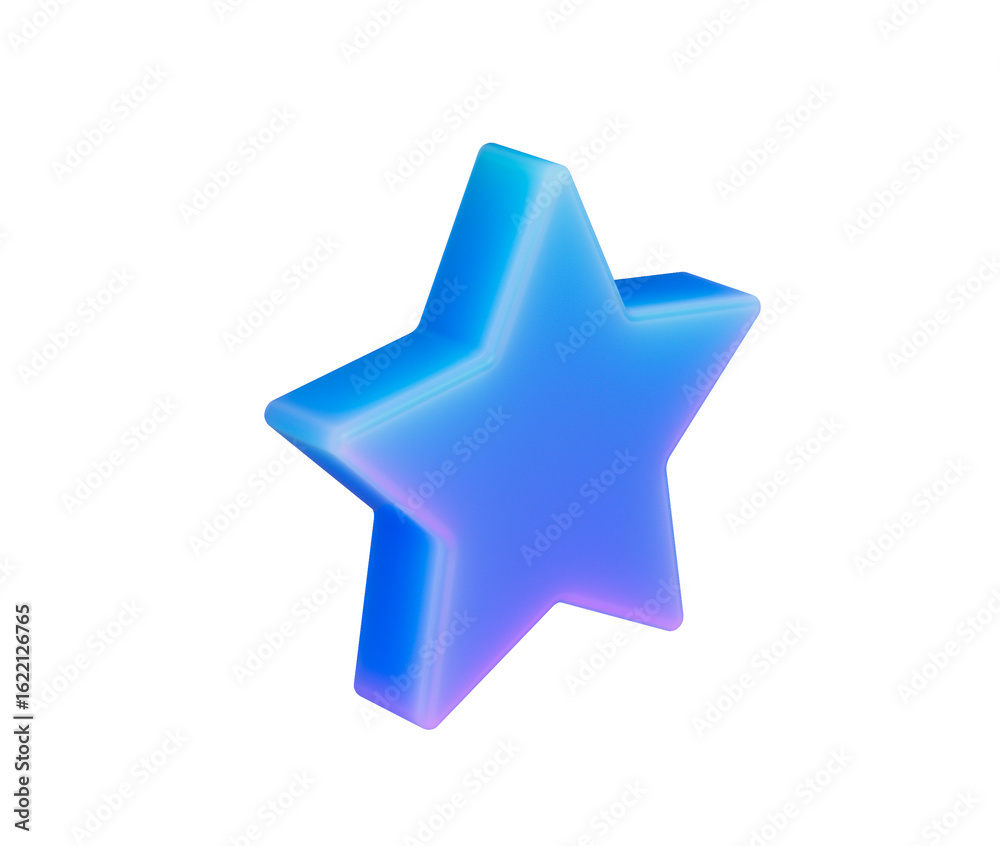 Obraz premium 3D Glossy blue star icon with gradient glow, ideal for ratings, favorites or rewards. 3D Illustration