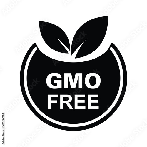 GMO Free Organic Certification Badge – Black Round Vector with Leaf Icon