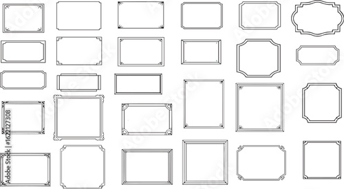 Collection of various blank vintage style frames and borders on white background