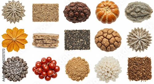 Organic Textures: Earthy Fabric Swatches and Autumn Leaf