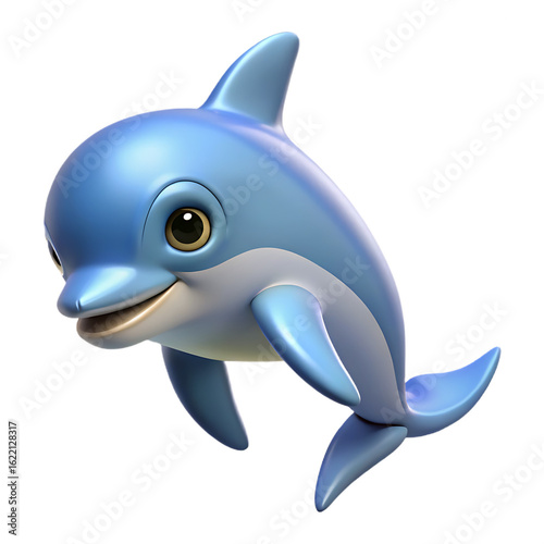 Realistic 3D Illustration of a Vibrant Dolphin Isolated on Transparent Background in PNG Format