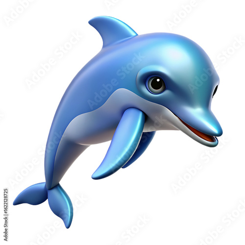 Realistic 3D Illustration of a Vibrant Dolphin Isolated on Transparent Background in PNG Format