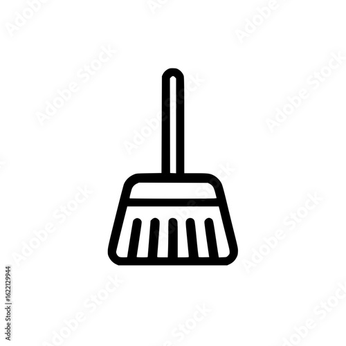 Minimalist broom icon in black outline representing cleaning equipment for household or janitorial use