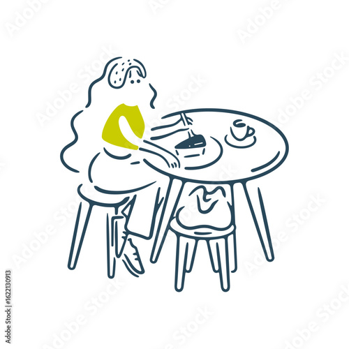 カフェで休憩する女性のイラスト素材