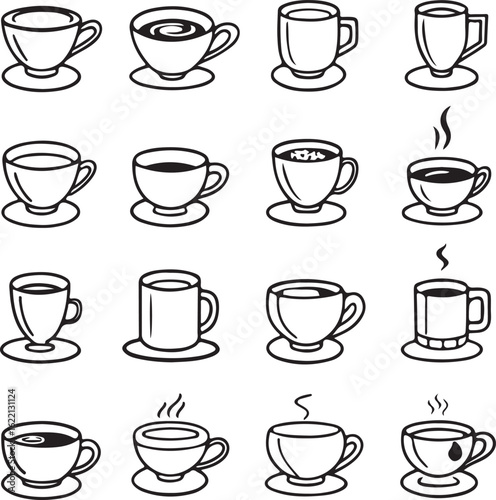 Wallpaper Mural Line Art Coffee Mug and Cup Icons Set Torontodigital.ca