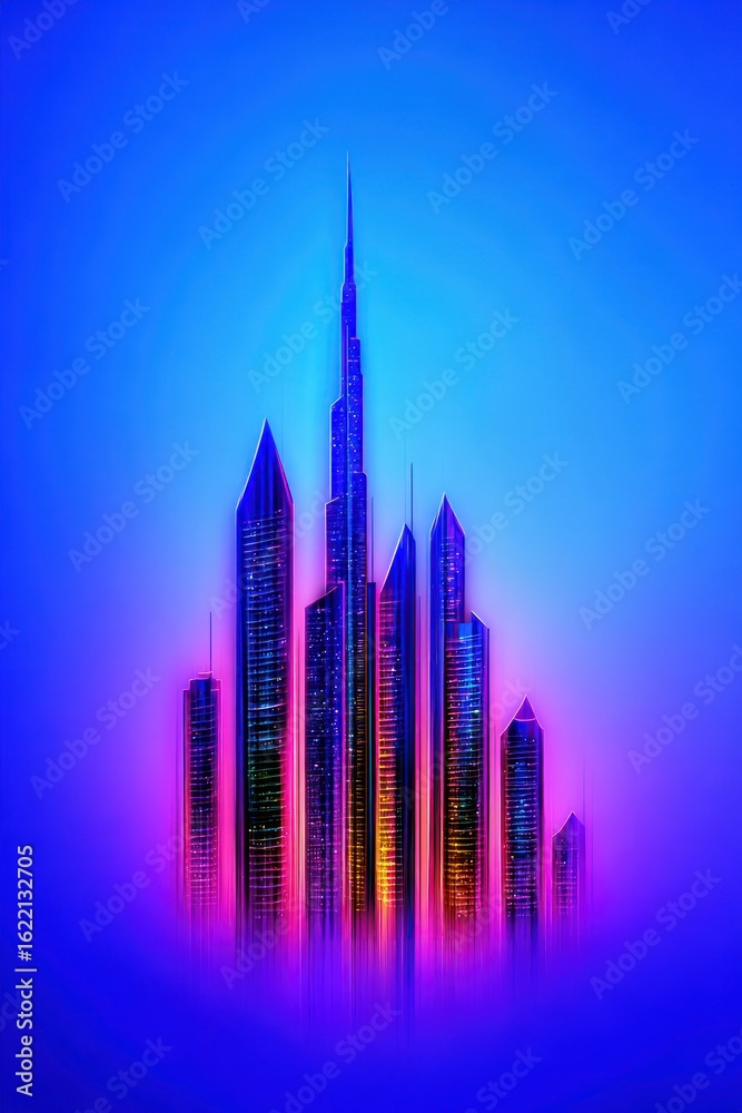 Obraz premium Neon cityscape silhouette