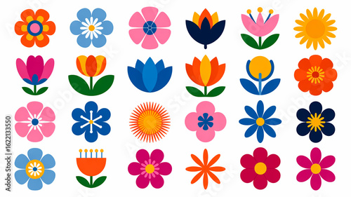 Collection of 20 stylized floral illustrations in vibrant colors flower graphic