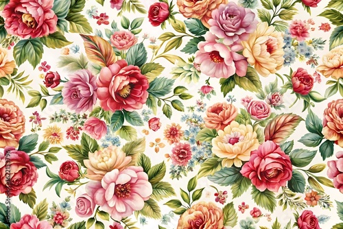 Floral pattern with many different colored flowers