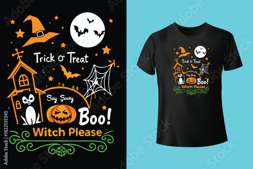 t shirt design halloween with creepy smiling halloween pumpkin with black background vintage illustration