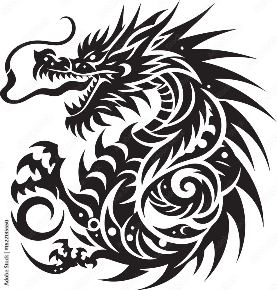 Obraz premium Tribal Dragon Tattoo vector Design black on white background