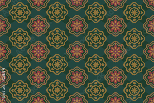 
Seamless floral geometric pattern with vintage-inspired elements. Ideal for textile design, wallpaper, gift wrapping, packaging, and digital backgrounds. Elegant, colorful, and perfectly repeating 
